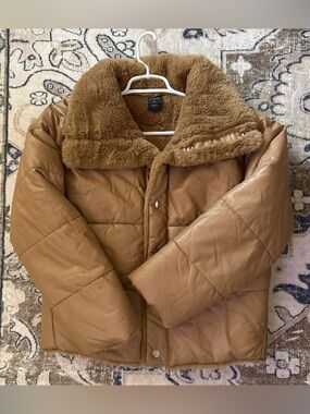 Express Cozy Tan Faux-Fur Collar Puffer Jacket